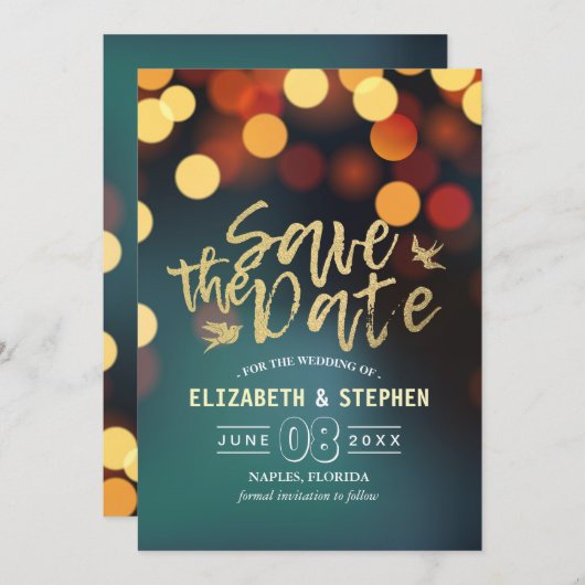 Moderne Blauwgroen gouden bruine bruiloft bespaart Save The Date (Voorkant / Achterkant)