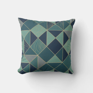 Moderne Blauwgroen & Gouden Geometrische Mozaïek P Kussen