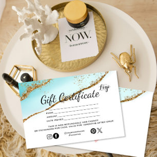 Moderne blauwgroen Gouden glitter Cadeaubon Salon Visitekaartje
