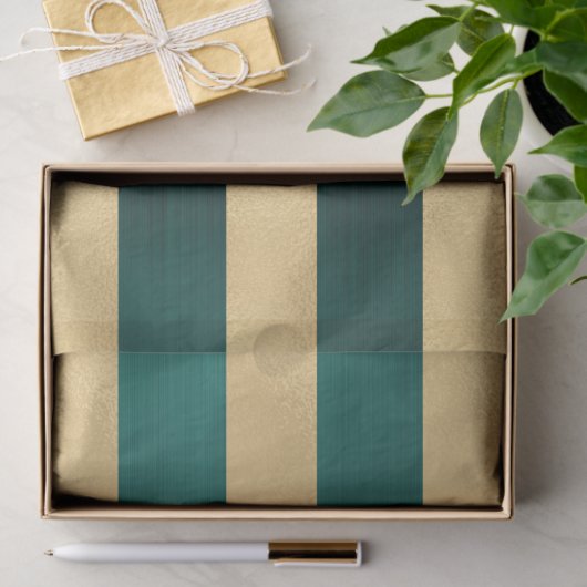 Moderne Blauwgroen gouden streeppatroon Kerstmis Tissuepapier (Geschenk)
