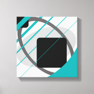 Moderne Blauwgroen Grijze Zwarte van Wit - Verpakt Canvas Afdruk