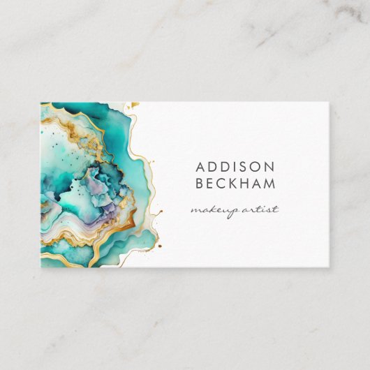 Moderne Blauwgroen Groene Gouden Pastel Abstracte Visitekaartje (Voorkant)