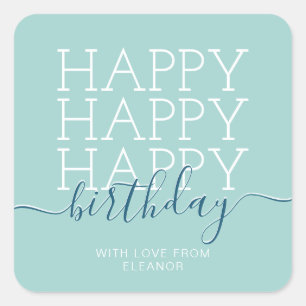 Moderne blauwgroen groene Happy Birthday Vierkante Sticker