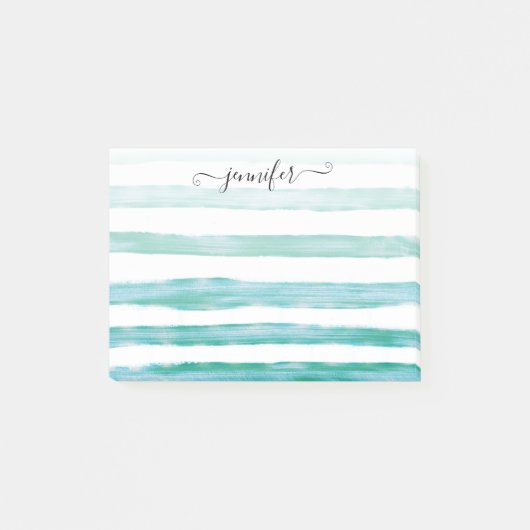 Moderne Blauwgroen Groene Waterverf Stripes Girly Post-it® Notes (Voorkant)