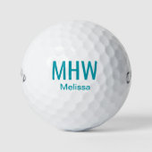 Moderne Blauwgroen monogrammen Golfballen (Voorkant)