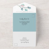Moderne Blauwgroen Roze Pastel Eucalyptus Bruiloft All In One Uitnodiging (Buitenkant)