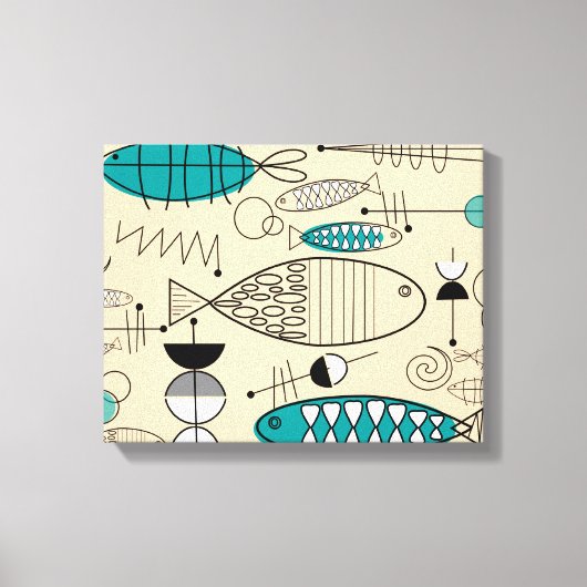 Moderne Blauwgroen viskunst uit de middeleeuwen Canvas Afdruk (Voorkant)