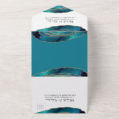 Moderne Blauwgroen Waterverf Gold Agate Wedding All In One Uitnodiging (Buitenkant)