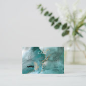 Moderne Blauwgroen Waterverf met elegant en goudCa Visitekaartje (Staand voorkant)