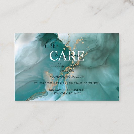 Moderne Blauwgroen Waterverf met elegant en goudCa Visitekaartje (Achterkant)