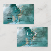 Moderne Blauwgroen Waterverf met elegant en goudCa Visitekaartje (Voorkant / Achterkant)