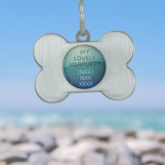 Moderne Blauwgroen Waterverf Naam Bone Pet ID Tag Huisdieren Naamplaatje