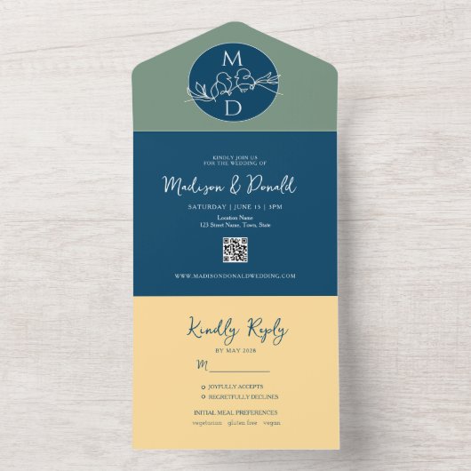 Moderne Blauwgroen weddenschap in één uitnodiging (Binnen)