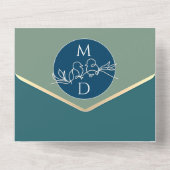 Moderne Blauwgroen weddenschap in één uitnodiging (Achterkant)