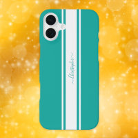 Moderne Blauwgroen witte racestripes monogrammed C