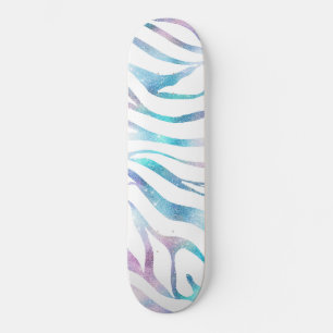 Moderne blauwpaarse glitter Glam Zebra afdrukken Skateboard