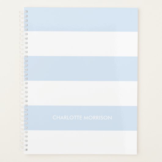 Moderne bleek blauw wit strepen aangepaste naam te planner (Voorkant)