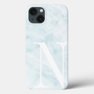 Moderne Bleke Aqua Marble Large Scale Monogram iPhone 13 Hoesje