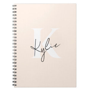 Moderne Bleke perzik gepersonaliseerde monogram na Notitieboek