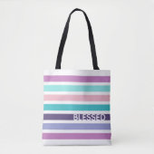 Moderne BLESSED Pastel Striped Christelijk Draagtas (Voorkant)