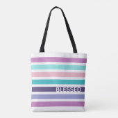 Moderne BLESSED Pastel Striped Christelijk Draagtas (Achterkant)