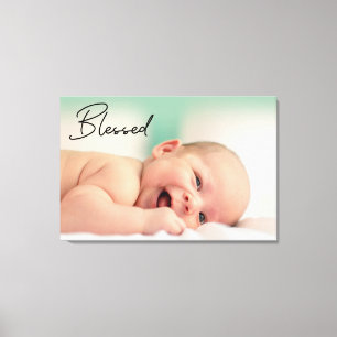 Moderne Blessed Script Baby Foto Canvas Afdruk