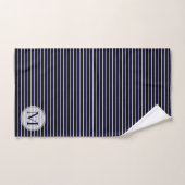 Moderne Bleu foncé Bleu noir rayures Monogramme (Serviette à main)