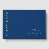 Moderne bleu foncé brun mariage noms date feuille (Recto)