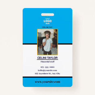 Moderne Bleu ID Kaart met Foto & Logo Badge