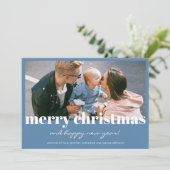 Moderne Bleu Joyeux Noël Carte photo personnalisé (Debout devant)