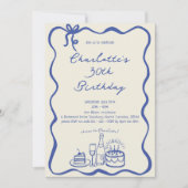 MODERNE BLEU main tiré 30e anniversaire Invitation (Devant)