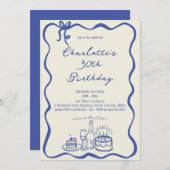 MODERNE BLEU main tiré 30e anniversaire Invitation (Devant / Derrière)