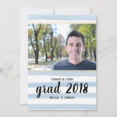 Moderne Bleu rayé GRAD Graduation Invitation (Devant)