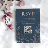 Moderne Bleu & Rose Gold Foliing RSVP QR Mariage