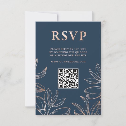Moderne Bleu & Rose Gold Foliing RSVP QR Mariage (Devant)