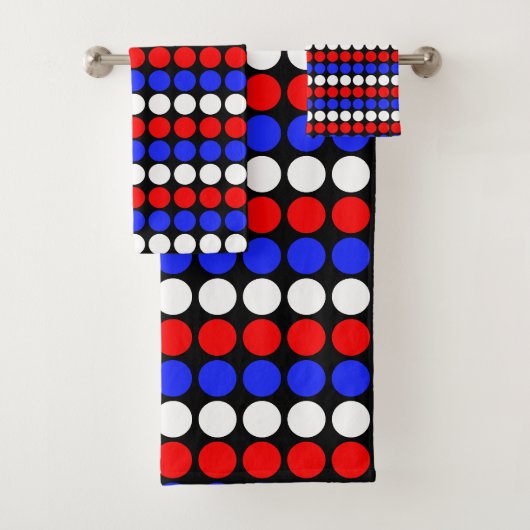Moderne bleu rouge blanc pois sur fond noir (En situation)