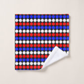 Moderne bleu rouge blanc pois sur fond noir (Gant de toilette)