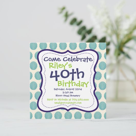 Moderne Bleu Vert 40e anniversaire Invitation de f (Debout devant)