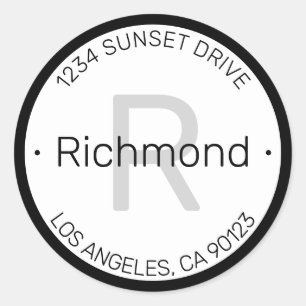 Moderne blik   Zwart rand en wit retouradres Ronde Sticker