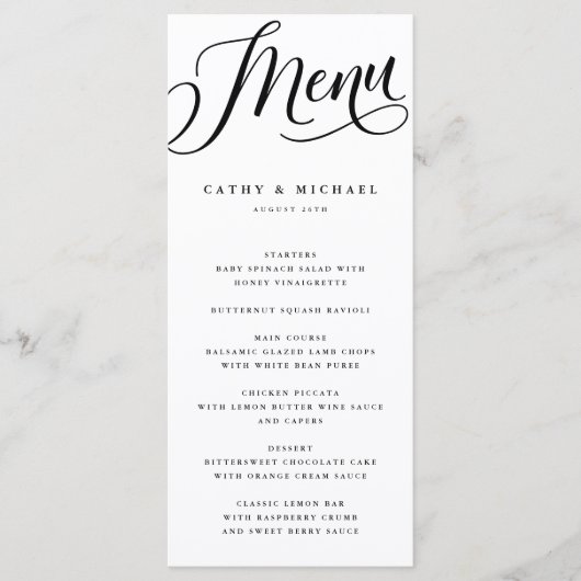 Moderne Bloeiende Script, Zwart en Wit Hoge Menu (Voorkant)