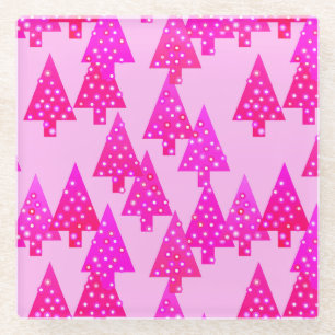 Moderne bloem Kerstbomen - fuchsia roze Glazen Onderzetter