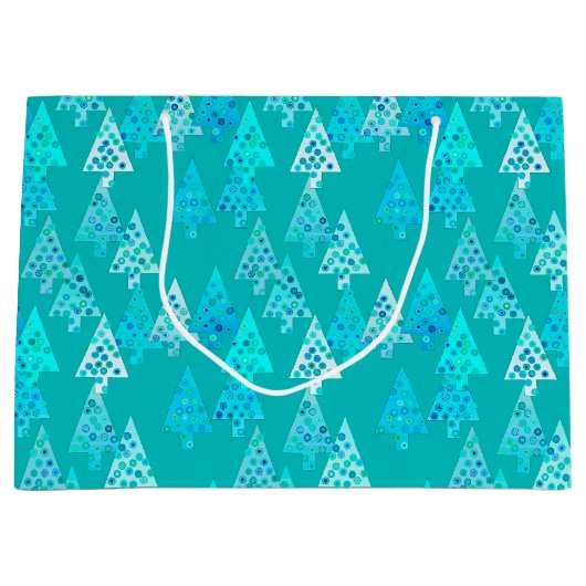 Moderne Bloem Kerstbomen, Turquoise en Aqua Groot Cadeauzakje (Voorkant)