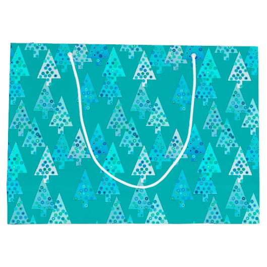 Moderne Bloem Kerstbomen, Turquoise en Aqua Groot Cadeauzakje (Achterkant)