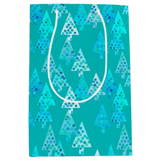 Moderne Bloem Kerstbomen, Turquoise en Aqua Medium Cadeauzakje (Voorkant)