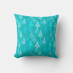 Moderne bloem Kerstbomen - turquoise Kussen