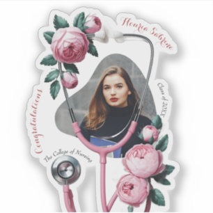 Moderne Bloem Roze Rozen Stethoscoop Afstuderen Sticker