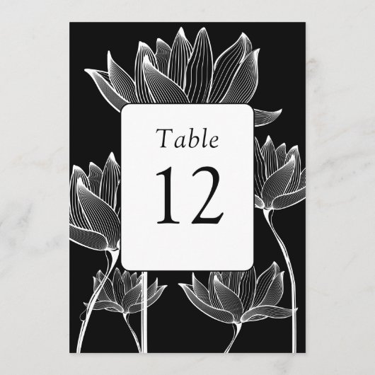 Moderne Bloem Zwart Witte Tafel Nummer (Achterkant)
