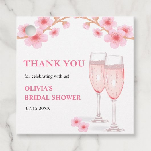 Moderne Bloemblaadjes & Prosecco Bruidsshower Beda Bedankjes Labels (Voorkant)