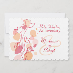 Moderne bloemblaadjes rode robijn bruiloft uitnodi kaart