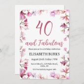 Moderne Bloemen 40ste verjaardag Uitnodigingen (Voorkant / Achterkant)
